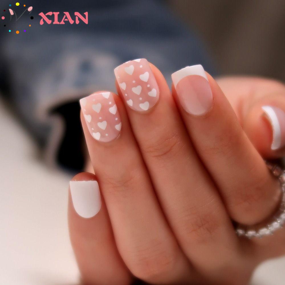 XIANTIN Bộ 24 Móng Tay Giả Hình Trái Tim XIANTIN Kiểu Pháp