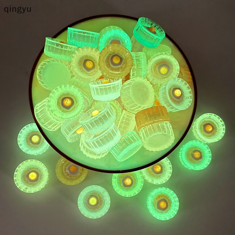 Qingyu Bộ 5 Đồ trang trí Trứng Ngâm Sợi Dạ Quang Mini Bằng Nhựa Resin Phát Sáng Trong Bóng Tối Trang Trí