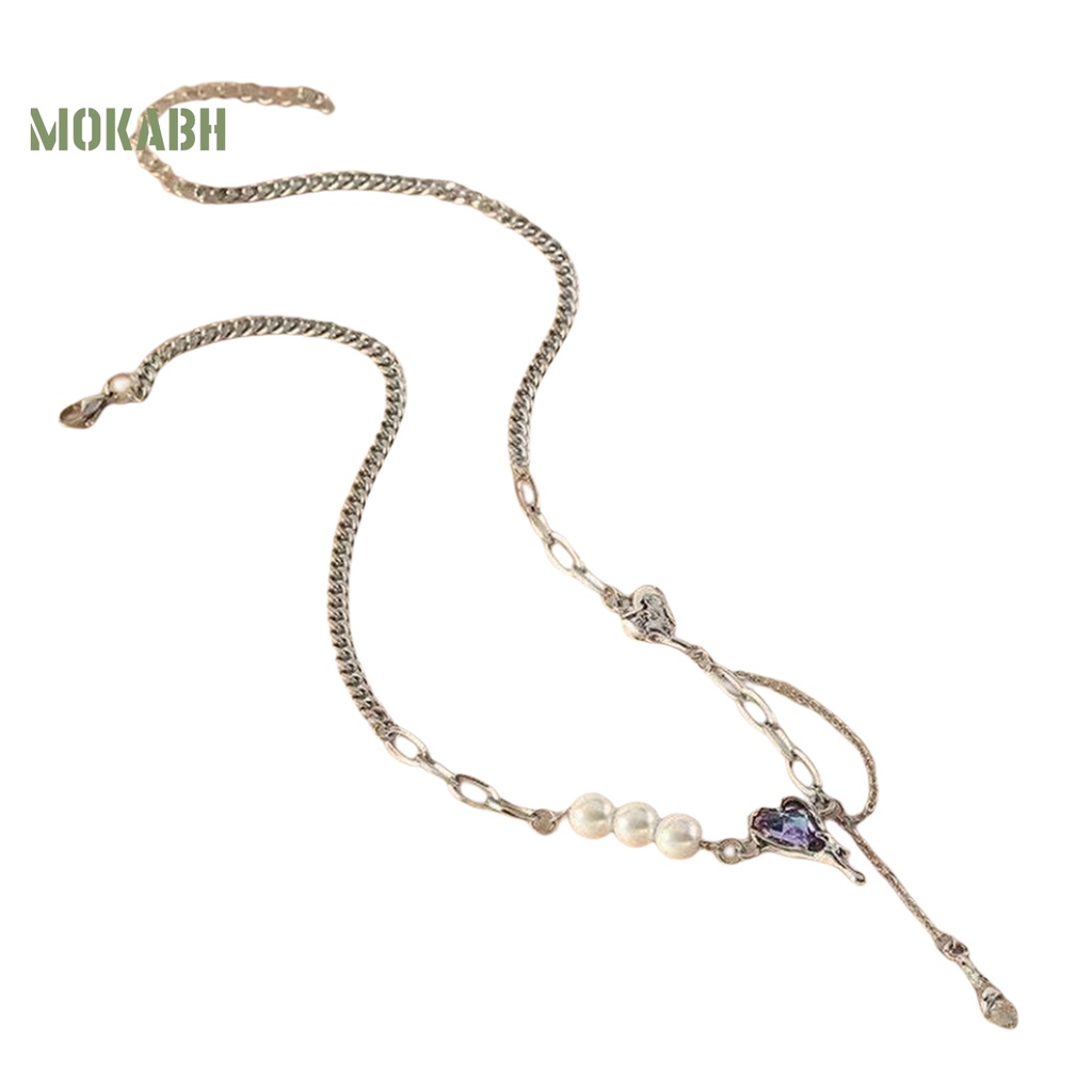 [Mok Abh] Vòng cổ Mặt Hình Trái Tim Đính Ngọc Trai Nhân Tạo Thời Trang