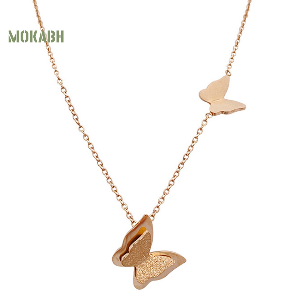 [Mok Abh] Vòng cổ Hai Lớp Bằng Thép Titan Mặt Hình Bướm 3D Cá Tính Cho Nữ