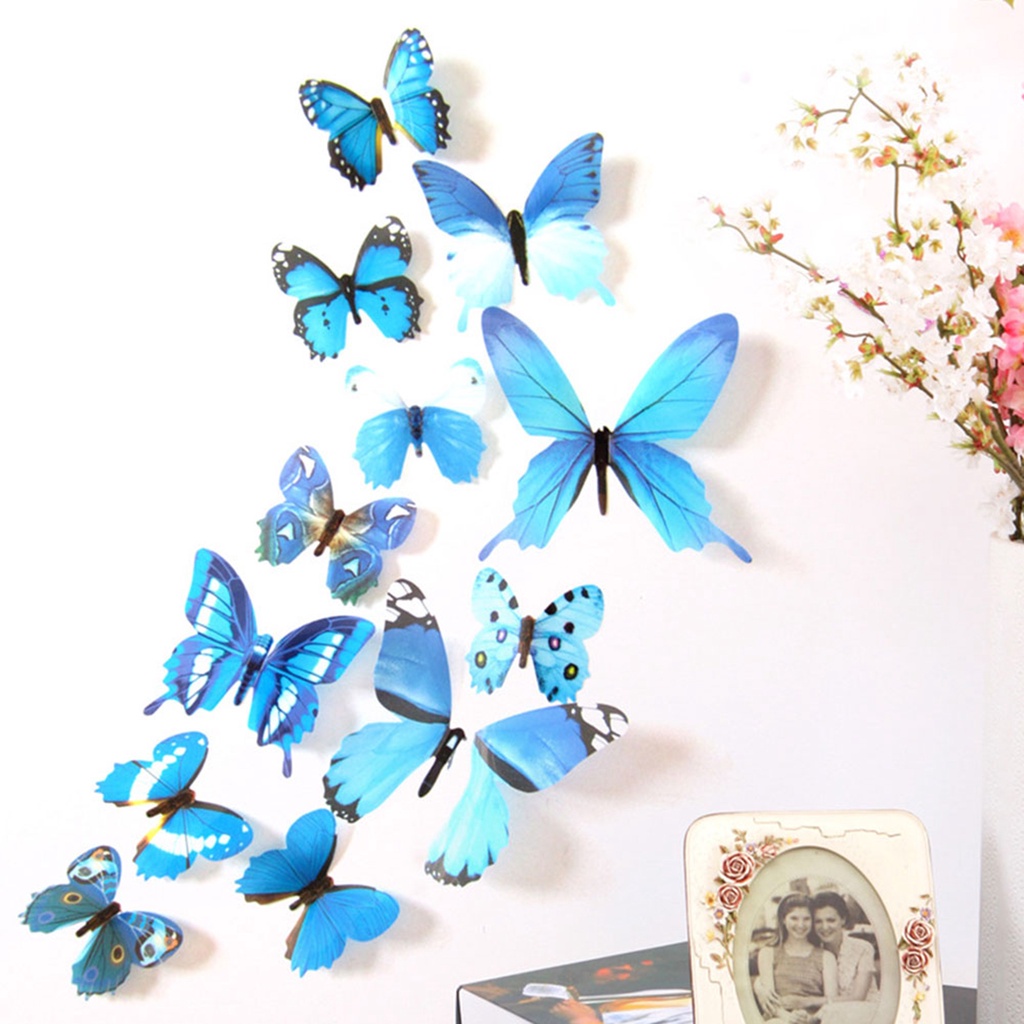 Set 12 Miếng Dán Tường Hình Bướm 3D Chống Nước Kiểu Vintage Trang Trí Nhật Ký