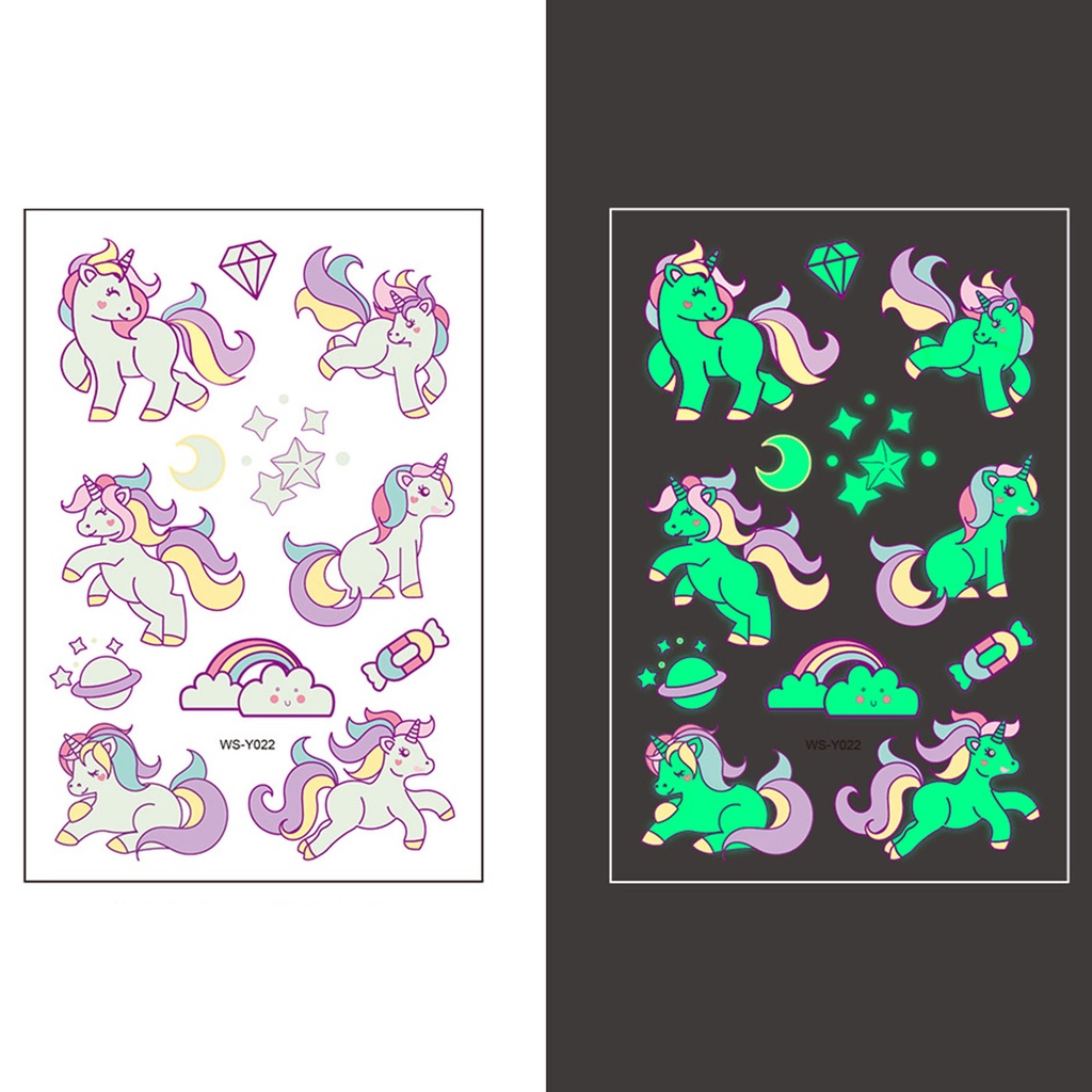 Set 12 Hình Xăm Dán Tạm Thời Phát Sáng Trong Tối Cho Trẻ Em