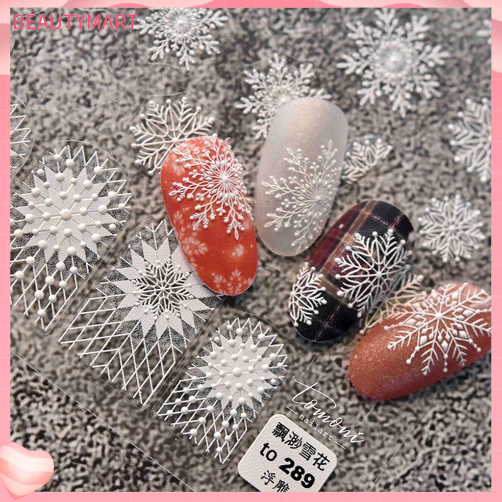 Miếng Dán Trang Trí Móng Tay Tạo Hiệu Ứng 3D Siêu Mỏng Họa Tiết Bông Tuyết Năm Mới