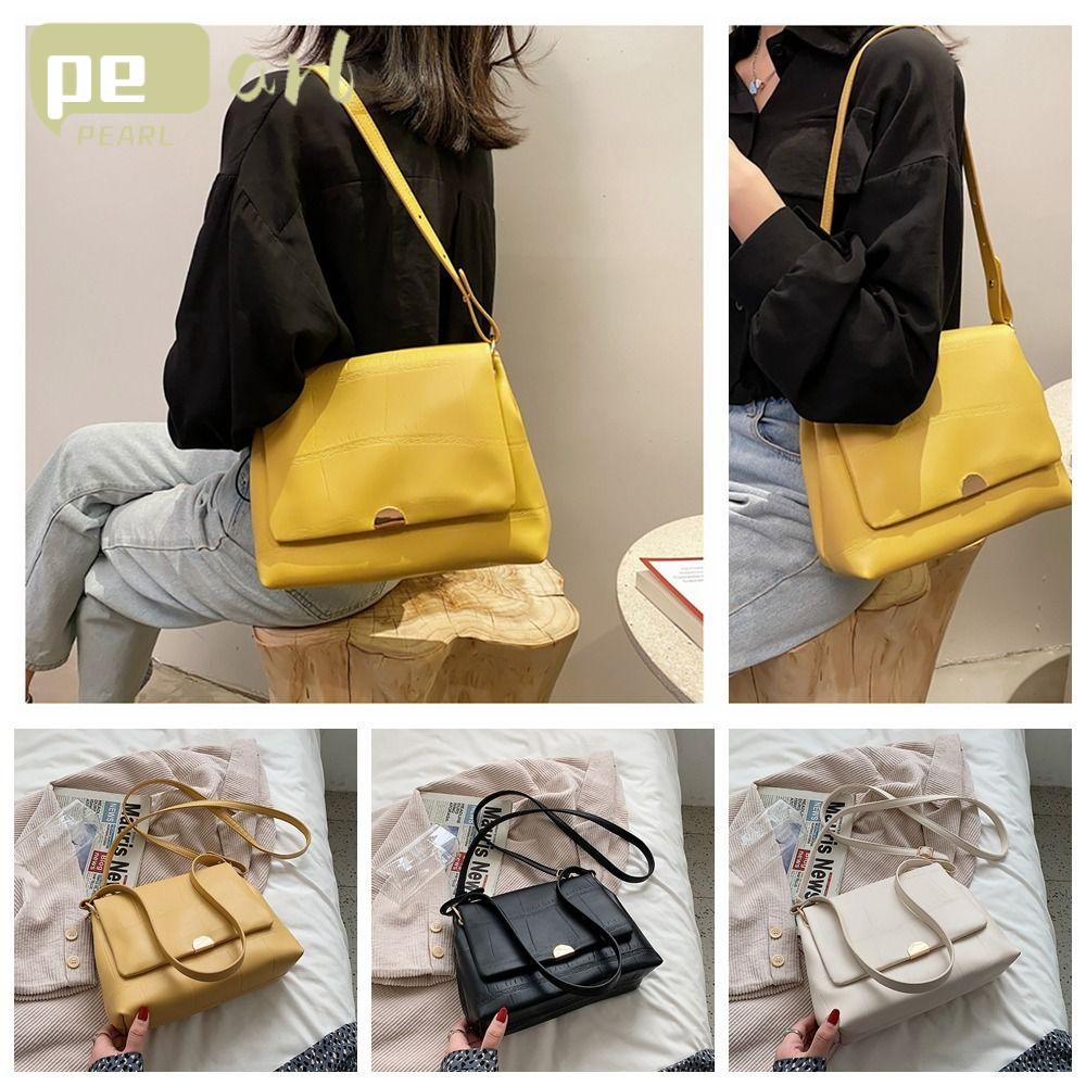 Túi Xách Đeo Vai Sức Chứa Lớn Màu Trơn Đính Ngọc Trai Đa Năng