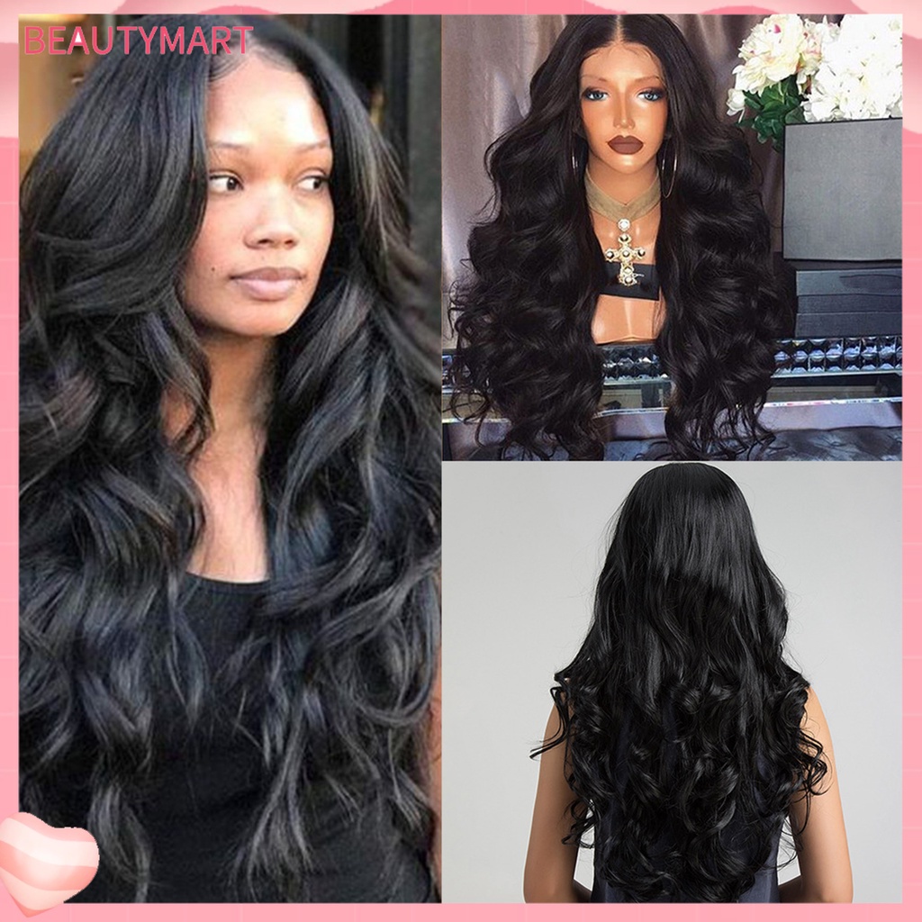 Bộ Tóc Giả Dài Mềm Mại Thoáng Khí Màu Đen Dùng Hóa Trang Gợn Sóng Dành Cho Nữ