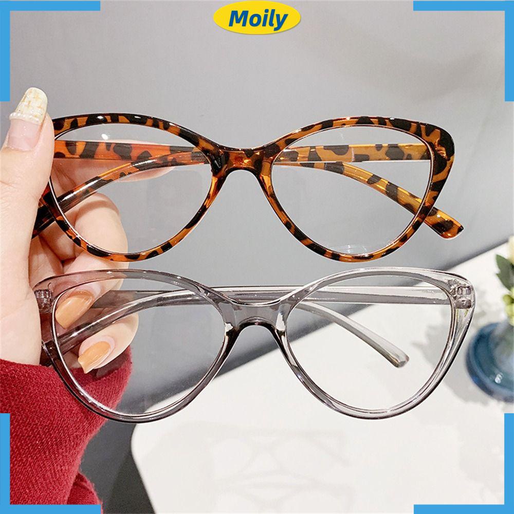 MOILYVN Mắt Kính Gọng Tròn Lớn Chống Tia UV Trong Suốt Họa Tiết Da Báo Dành Cho Nữ