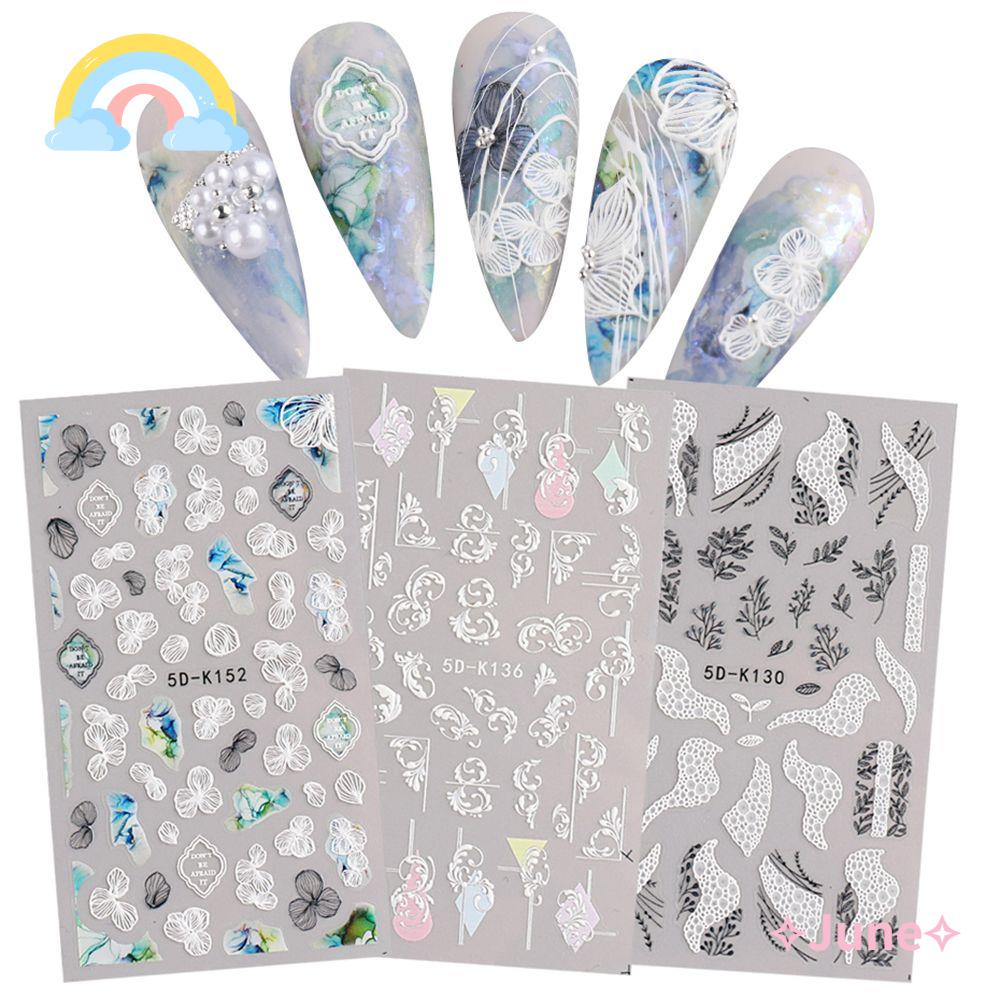 JUNE Miếng Dán Trang Trí Móng Tay 5D Bằng Acrylic Tự Dính Thiết Kế Tinh Tế