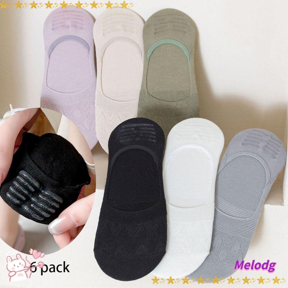 MELODG Set 6 Đôi Tất Cotton Chống Trượt Màu Sắc Đơn Giản Cho Nữ