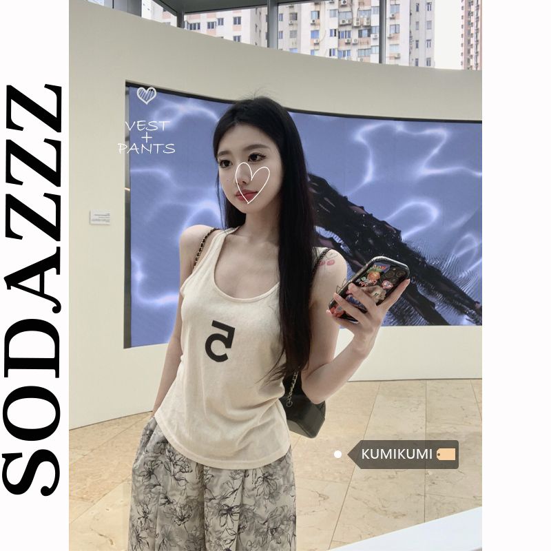 Sodazzz Áo Hai Dây Xếp Ly Ôm Dáng In Hình Cảm Xúc Thời Trang Mùa Hè Cho Nữ (Hàng Có Sẵn)