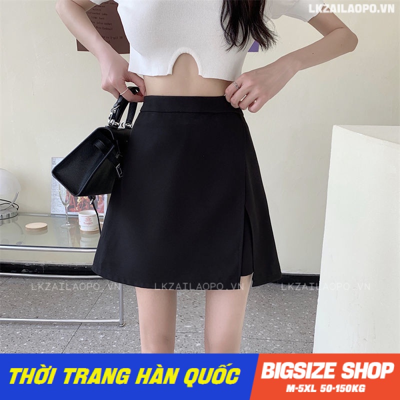 Quần giả váy Bigsize chân váy nữ ngắn lưng cao chữ a xẻ tà đen mùa xuân hè Phong cách Hàn Quốc Thời Trang đẹp