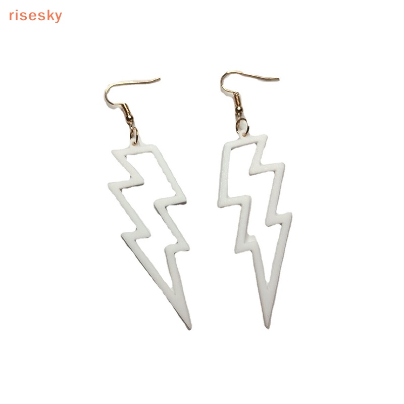 [risesky] Bông Tai Acrylic Dáng Dài Hình Tia Chớp Màu Xanh Lá Neon Phong Cách Retro Cho Nữ