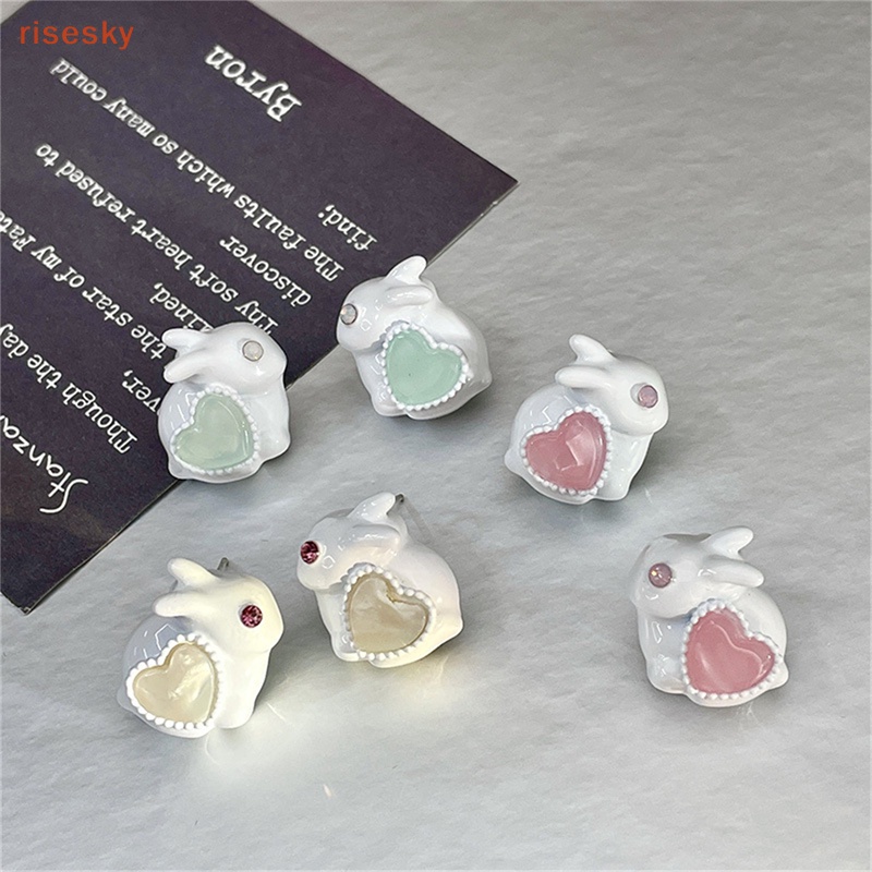 Bông Tai Hình Thỏ Hoạt Hình Trái Tim Pha Lê Ngọt Ngào Cho Nữ