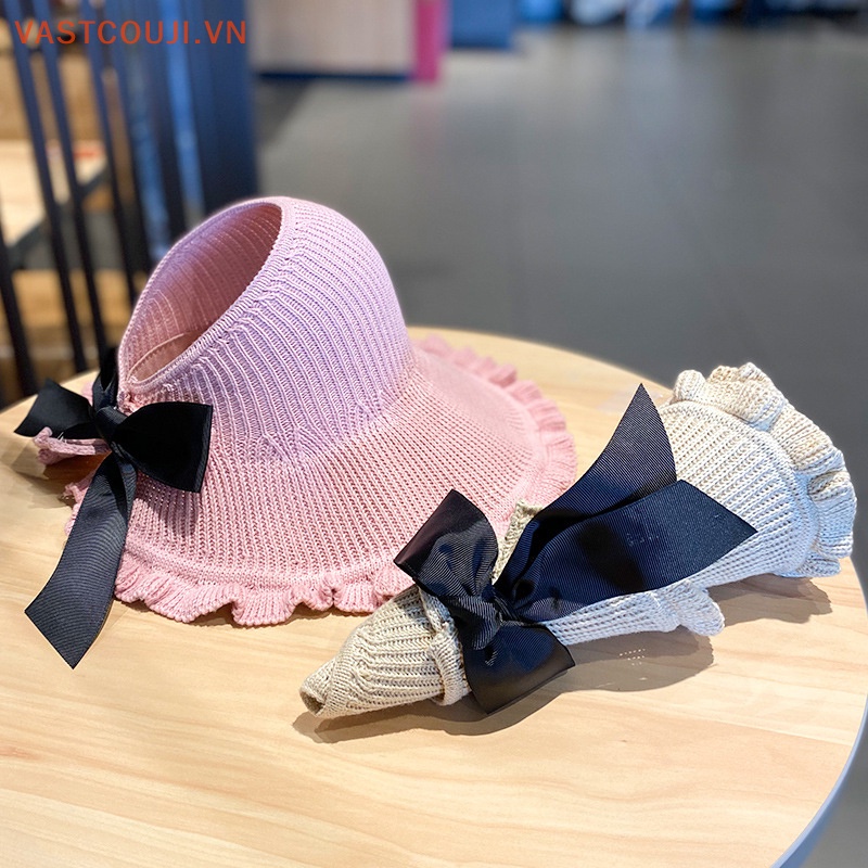 Mũ Cói Rộng Vành Hở Chóp Thoáng Khí Thời Trang Đi Biển Mùa Hè Cho Nữ