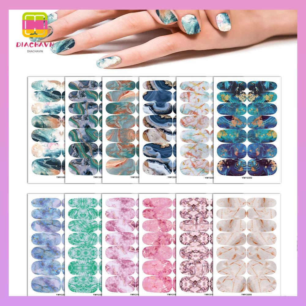 DIACHAVN Set 12 Tấm Sticker Dán Móng Toàn Diện Tự Dính Họa Tiết Đá Hoa Cương Dành Cho Bạn
