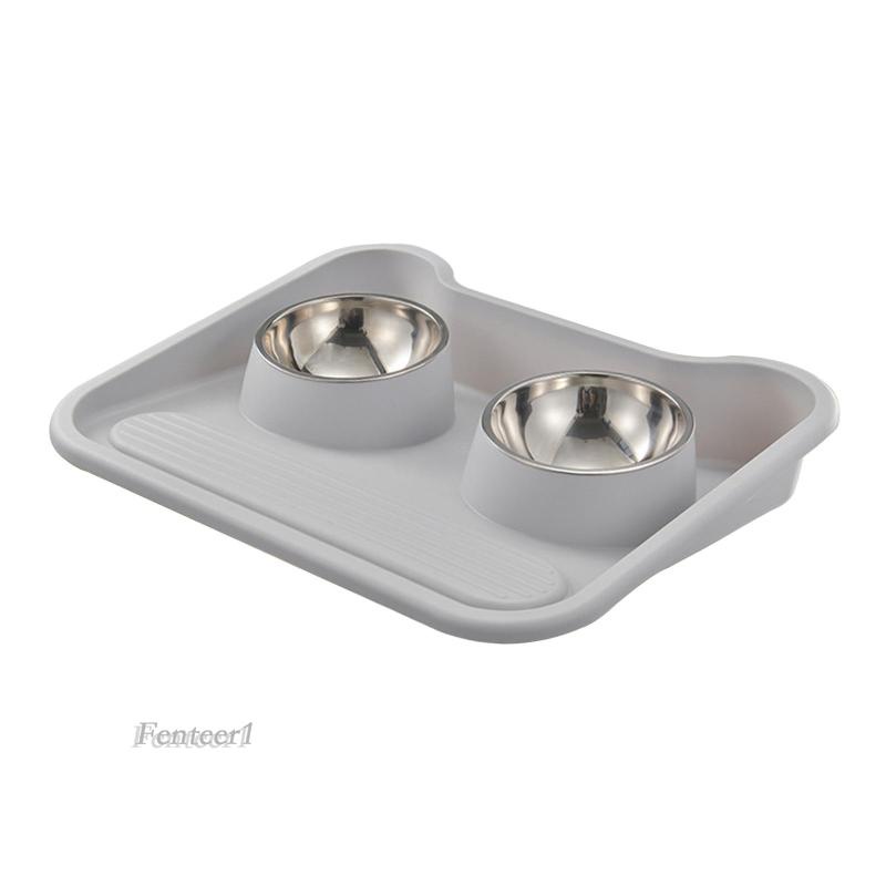 [Fenteer1] Tô Đựng Thức Ăn 2 Ngăn Bằng Thép Không Gỉ Cho Thú Cưng