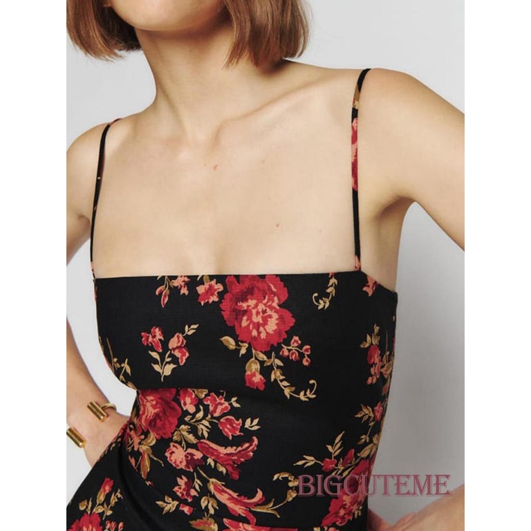 Đầm Dài Không Tay Hở Lưng Xẻ Tà Họa Tiết Hoa Thời Trang Mùa Hè Cho Nữ