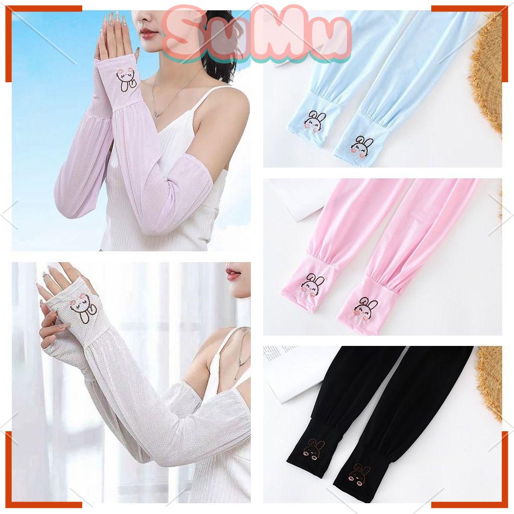 SUMU Ống Tay Áo Chống Nắng Bằng Lụa Lạnh Nhẹ Dáng Rộng In Họa Tiết Thỏ Nhỏ Thời Trang Chống Tia Uv Cho Nữ
