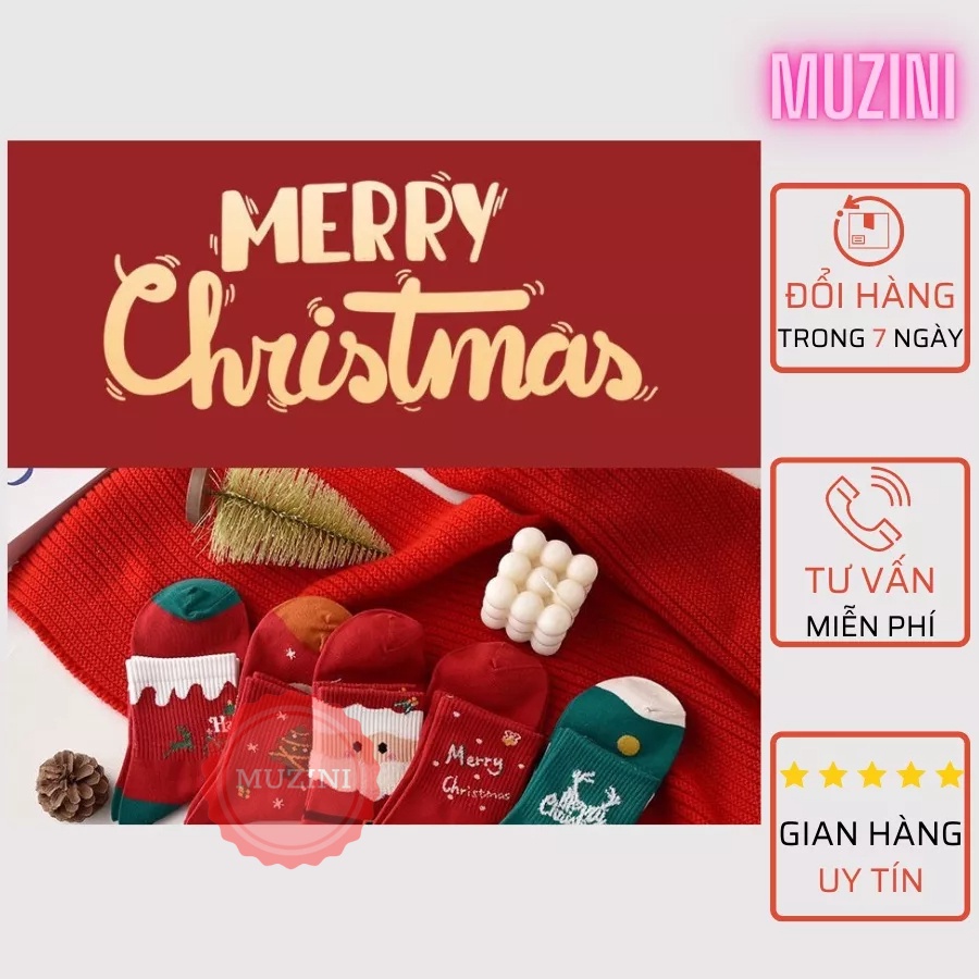 SET 5 ĐÔI Tất giáng sinh Muzini vớ đẹp thêu nhiều hình Noel đáng yêu cute Tất Noel Cổ Cao Chất Dày Dặn Nhiều Mẫu TN125