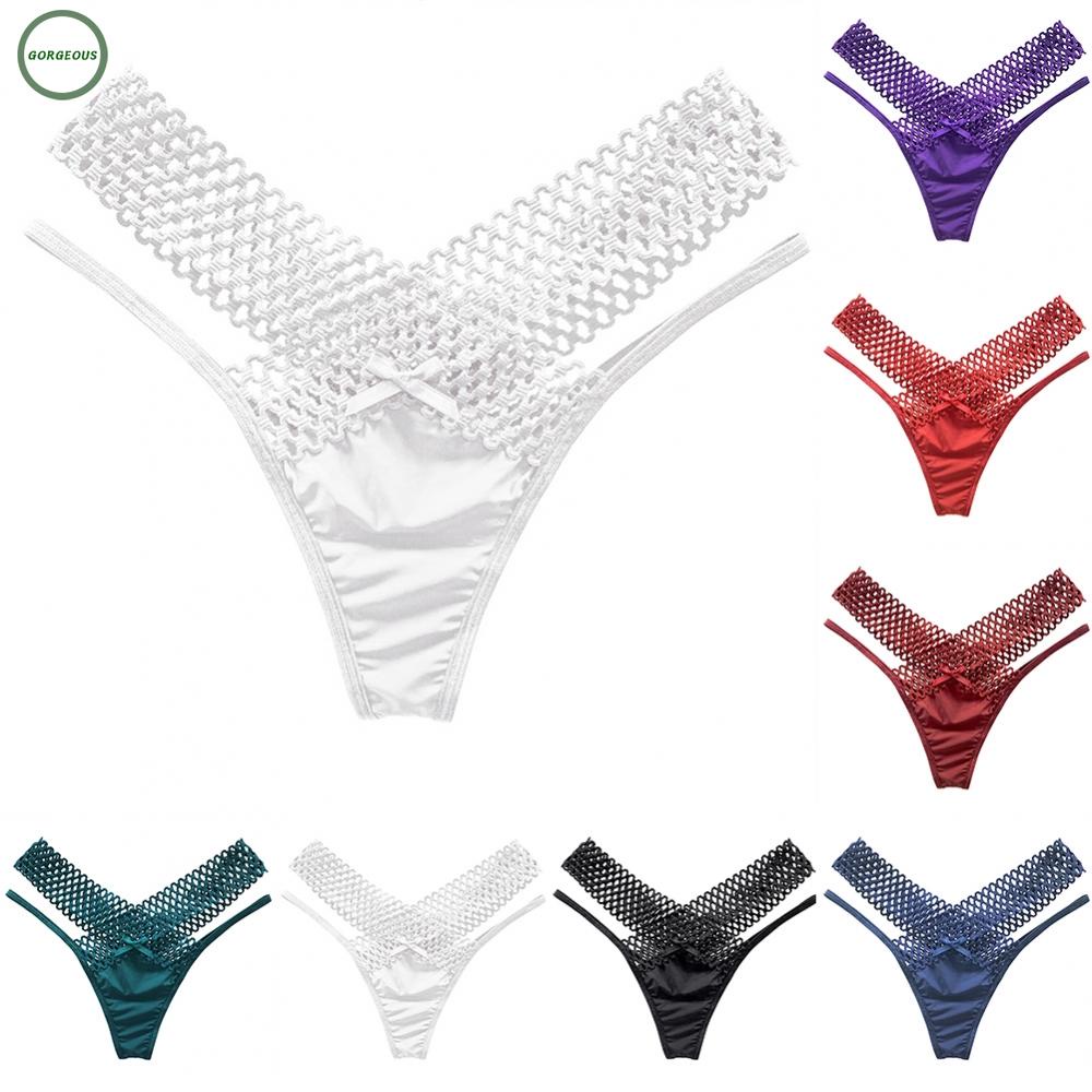 New Coming~Shiny T-Back Briefs Panties Cross Weave Ice Silk Nightwear Shiny Satin#Home Essentialses