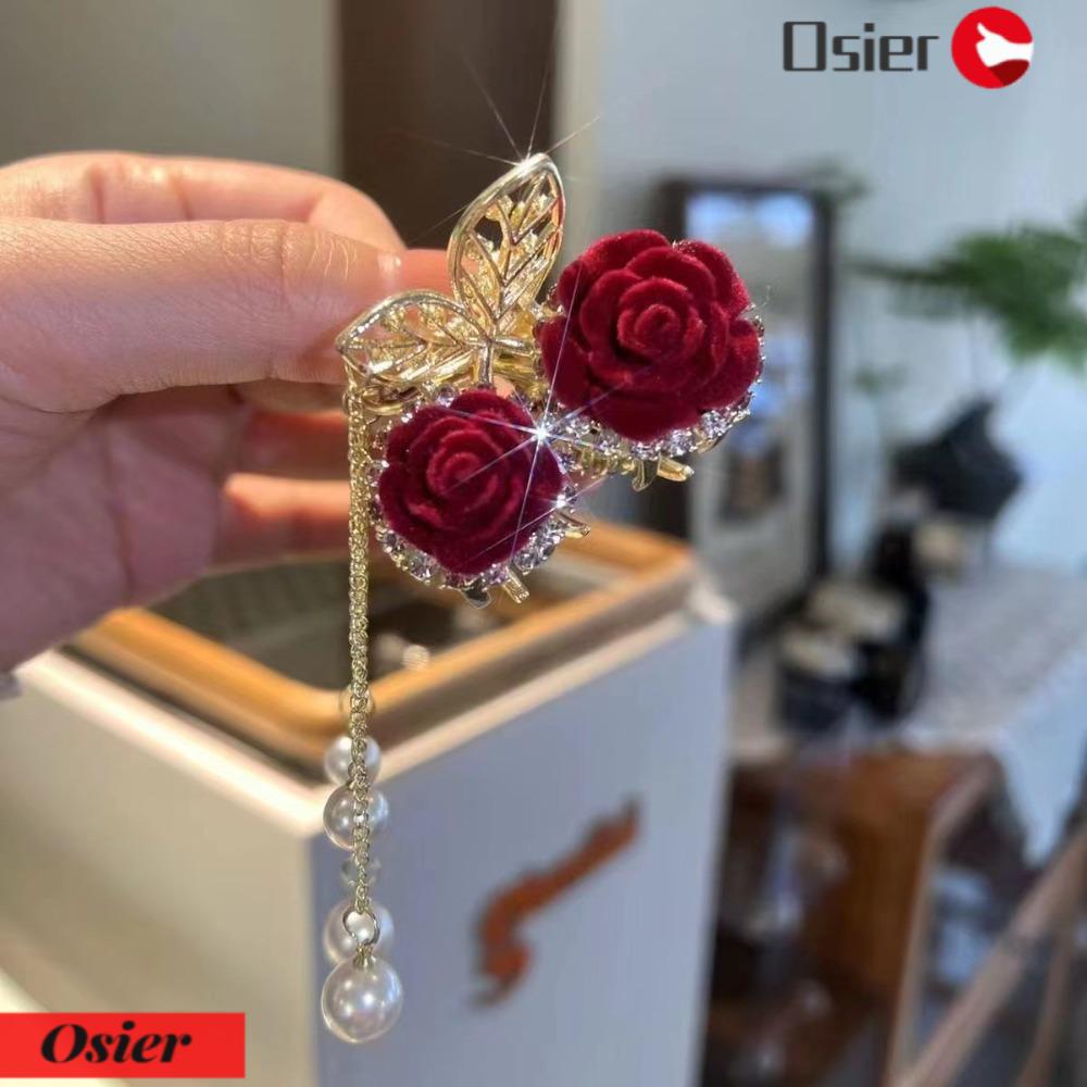 OSIER1 Kẹp Tóc Đuôi Ngựa Đính Hoa Hồng Thời Trang Cho Nữ