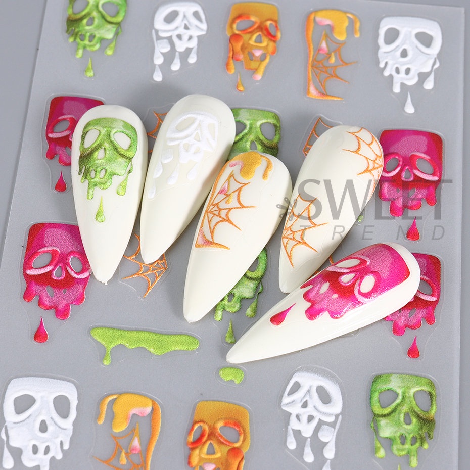 Miếng Dán Trang Trí Móng Tay Họa Tiết Halloween 5D Độc Đáo