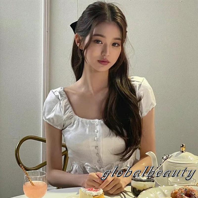 Áo Croptop Ngắn Tay Màu Sắc Đơn Giản Cho Nữ