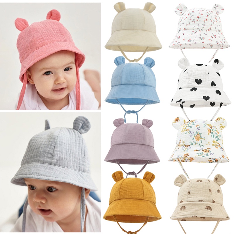 Nón Tai Bèo Chất Liệu Cotton Mềm Màu Trơn Thời Trang Xuân Thu Cho Bé Trai Và Gái 0-12 Tháng Tuổi
