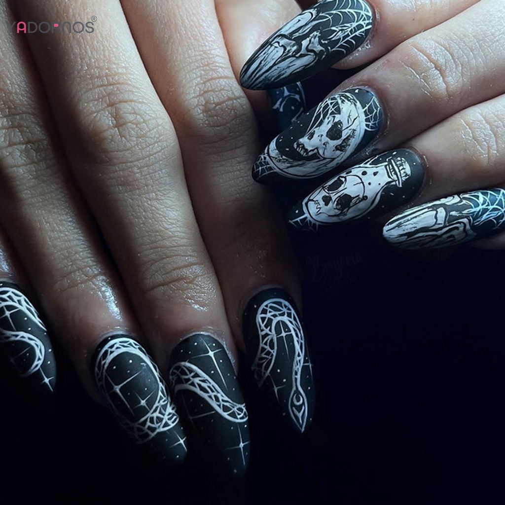 Bộ Móng Tay Giả In Hình Bộ Xương Halloween YADORNOS Kèm Móng Giả Không Gây Hại Và Mượt