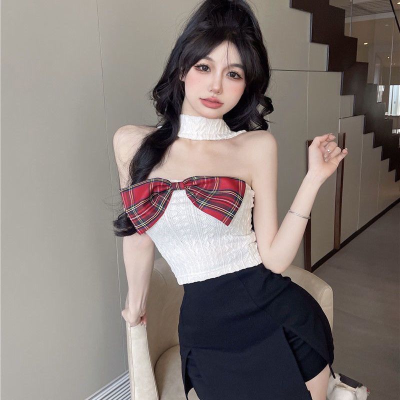 Áo Lót Dệt Kim Ngắn Không Tay Thắt Nơ Cổ Chống Chói Mùa Hè Mới Cho Nữ