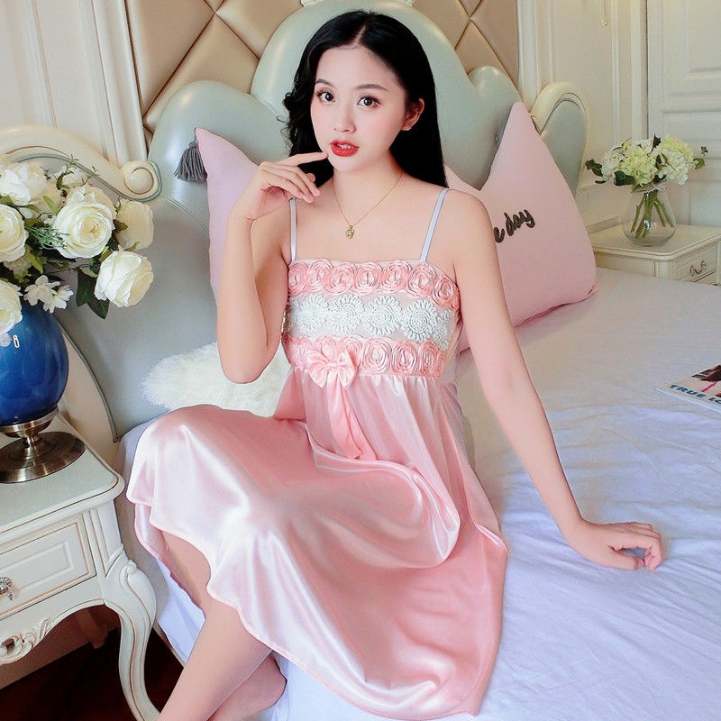 Đầm Ngủ Lụa Dáng Rộng Phong Cách Hàn Quốc Thời Trang Mùa Hè Quyến Rũ Cho Nữ
