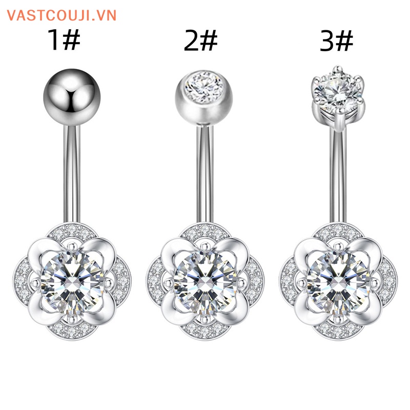 Khuyên Rốn Bằng Thép Titan Đính Đá Zircon Hình Hoa Quyến Rũ Cho Nữ
