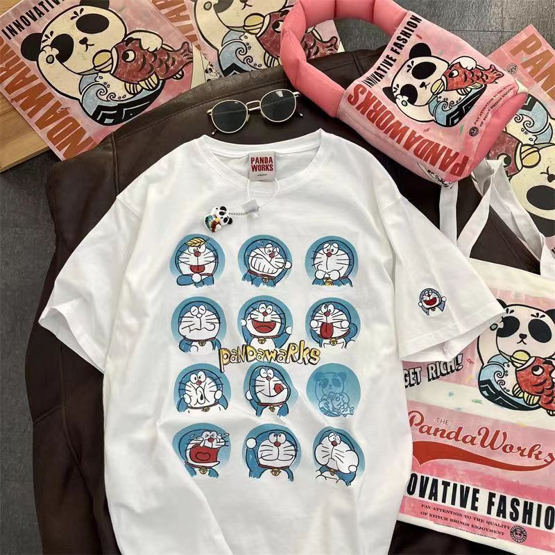Áo Thun Tay Ngắn Dáng Rộng In Hình Doraemon Phong Cách Hàn Quốc Thời Trang Mùa Hè Cho Nữ