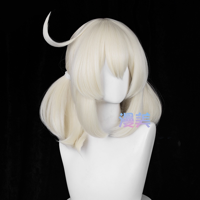 Genshin Impact Klee New Skin Cosplay Wig 42cm Long Cream White Hair Heat Resistant Synthetic Wigs with Ears