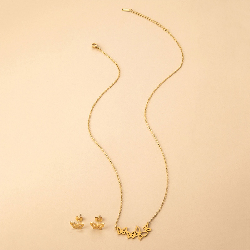 Bộ Vòng cổ + Bông Tai Hình Bướm Bằng Thép Không Gỉ Dễ Thương Cho Nữ