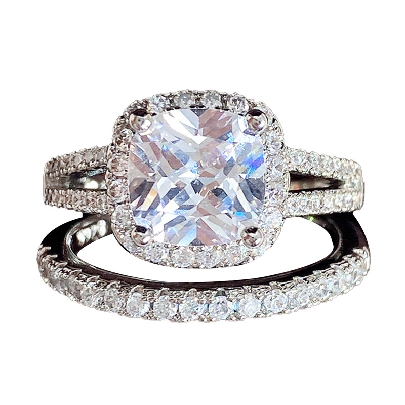 Set 2 Nhẫn Đính Đá Zircon Màu Sắc Lấp Lánh