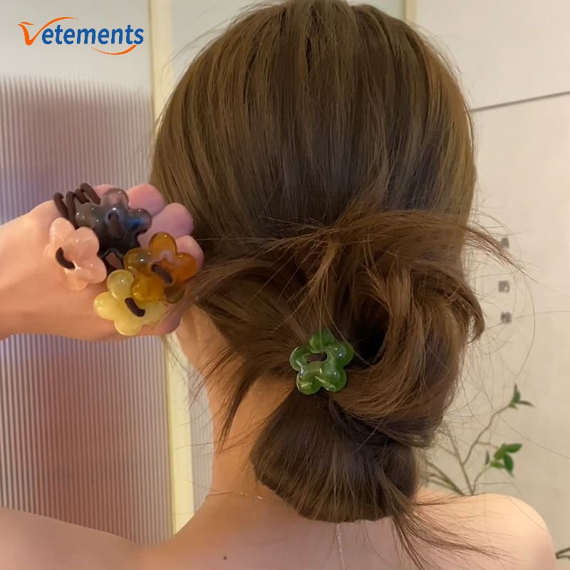 Dây Buộc Tóc Co Giãn Họa Tiết Hoa Bằng Acrylic Màu Sắc Xinh Xắn Phong Cách Hàn Quốc