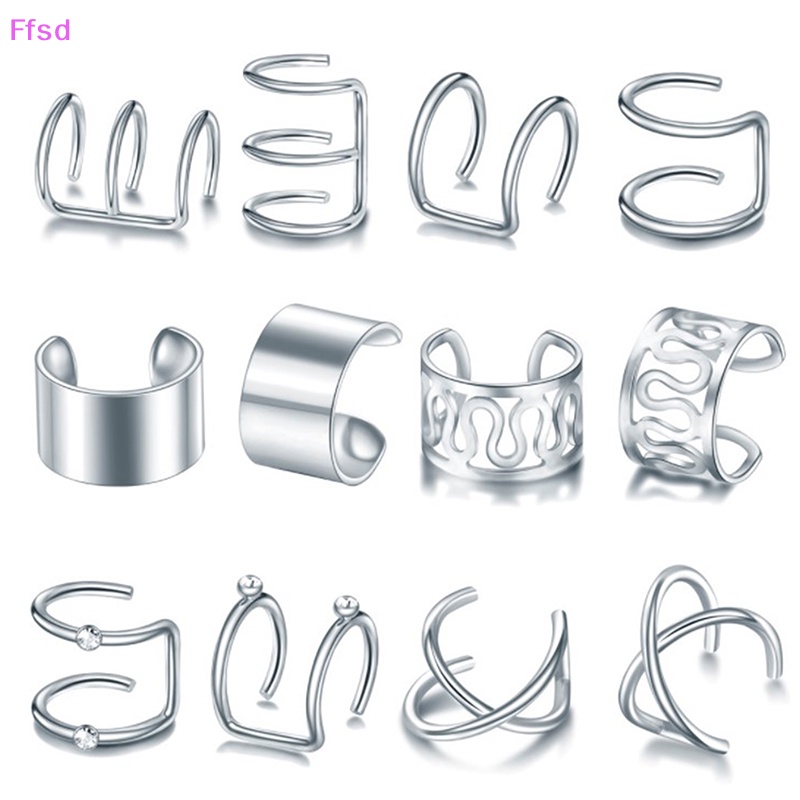 {Ffsd} Set 12 Bông Tai Kẹp Vành Tai Hình Lá Không Cần Xỏ Lỗ Dành Cho Nữ