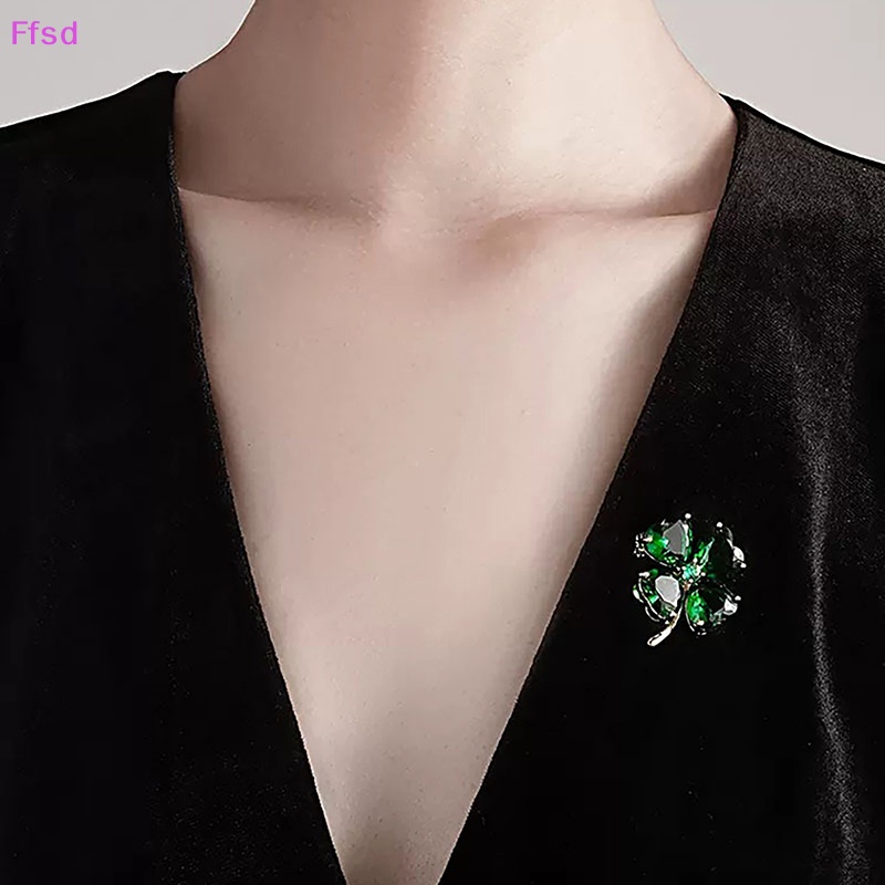 {Ffsd} Ghim Cài Áo Cố Định Bốn Lá May Mắn Retro Zircon Sáng Bóng Chống Rơi Vỡ Làm Quà Tặng Trang Sức Đầm Cưới Cho Nữ * Hàng Bán Chạy