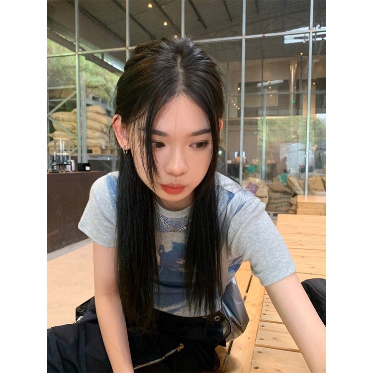 JINSHIHUI  áo croptop Áo Thun nữ baby tee Thiết kế ít eo slim hottie 2023 NEW Độc đáo Beautiful Hàn Quốc Chic A29J20B 36Z230909