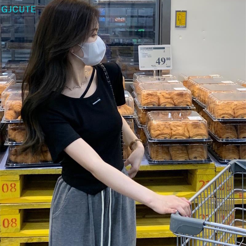 GJCUTE Áo Thun Tay Ngắn Cổ Tròn Màu Trơn Thời Trang Mùa Hè Cho Nữ
