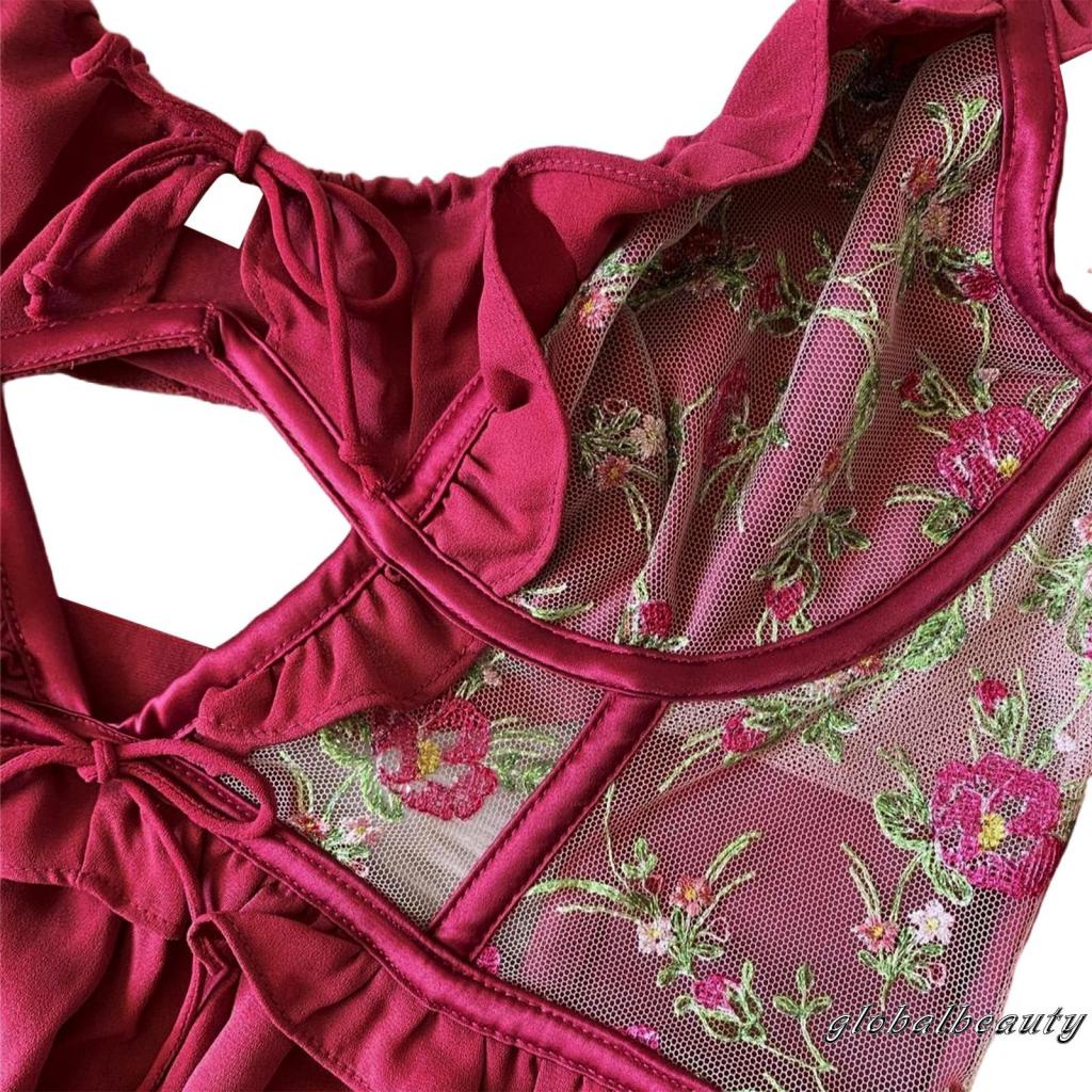 Đầm Tay Ngắn Hở Lưng Phối Lưới Họa Tiết Hoa Thời Trang Đường Phố Cho Nữ