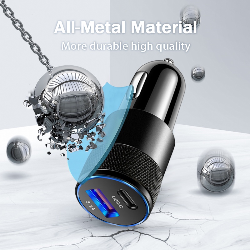Bộ sạc xe hơi hợp kim nhôm USB + PD Small Steel Cannon Bộ sạc xe hơi điện thoại di động 3.1A
