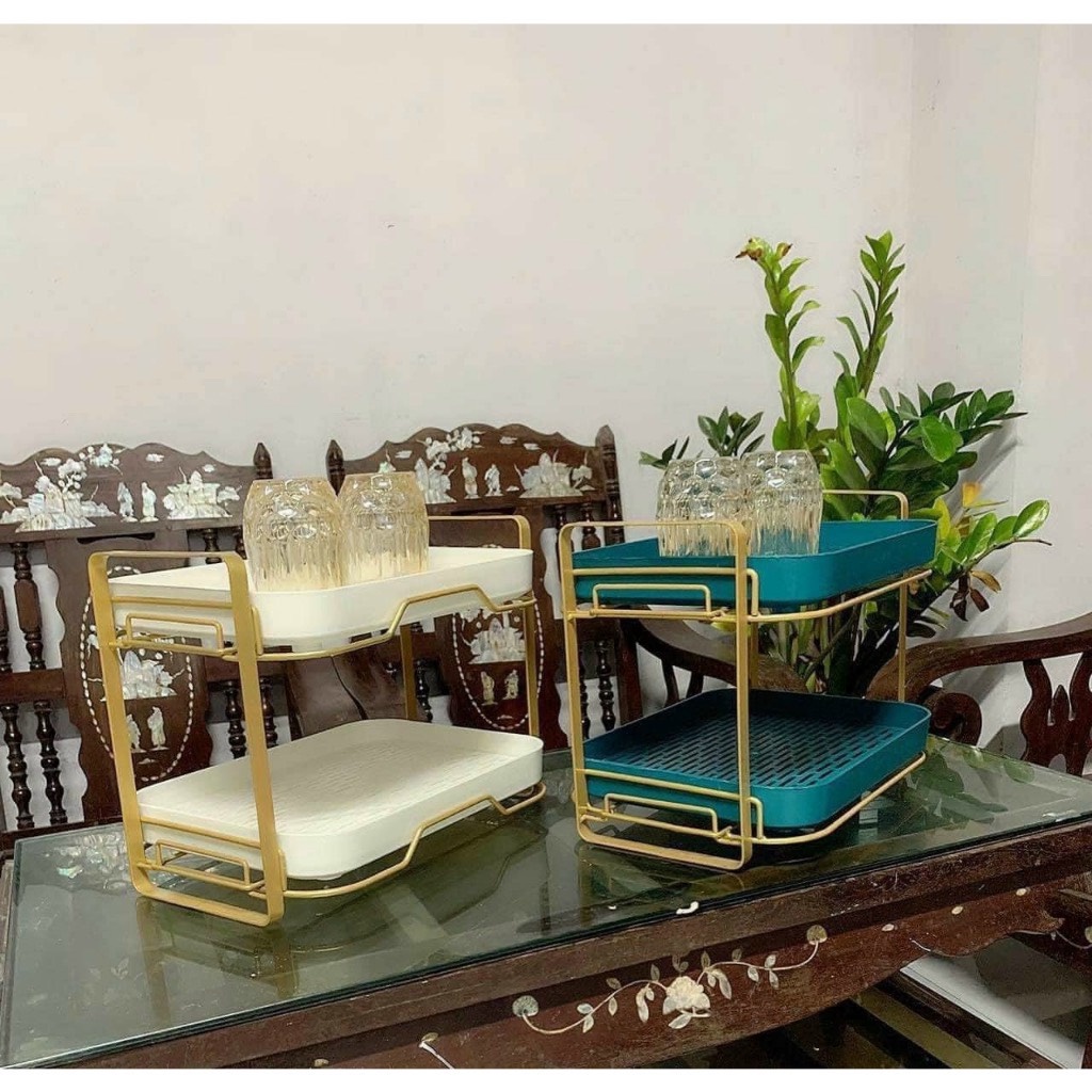 (Loại 1) Giá kệ để cốc chén ly Cao cấp 2 tầng .Nhựa Pp Khung kim loại Sơn tĩnh điện _Chống gỉ hàng loại (2023) AMIZIN