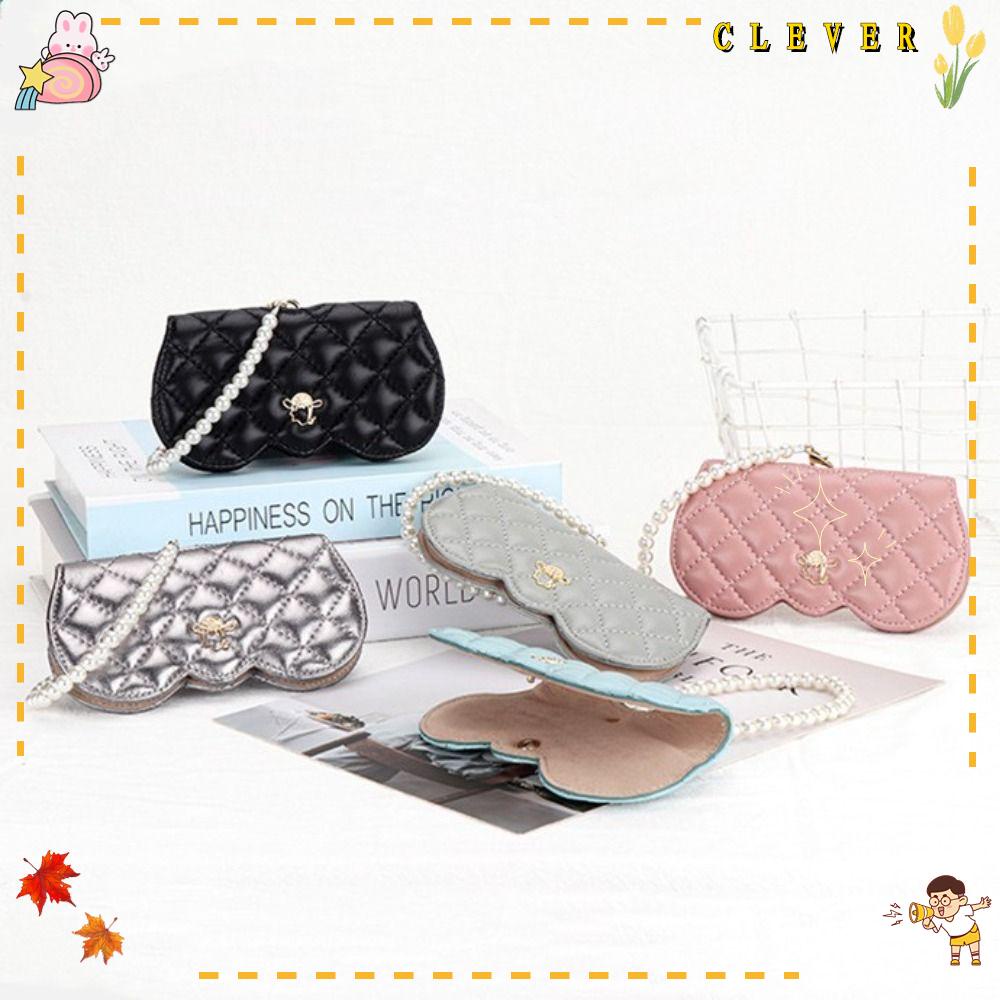 CLEVER Túi Đựng Mắt Kính Bằng Da Thật Siêu Nhẹ Phối Dây Xích Và Nút Cài Bảo Vệ Mắt Kính Dành Cho Bạn Nữ