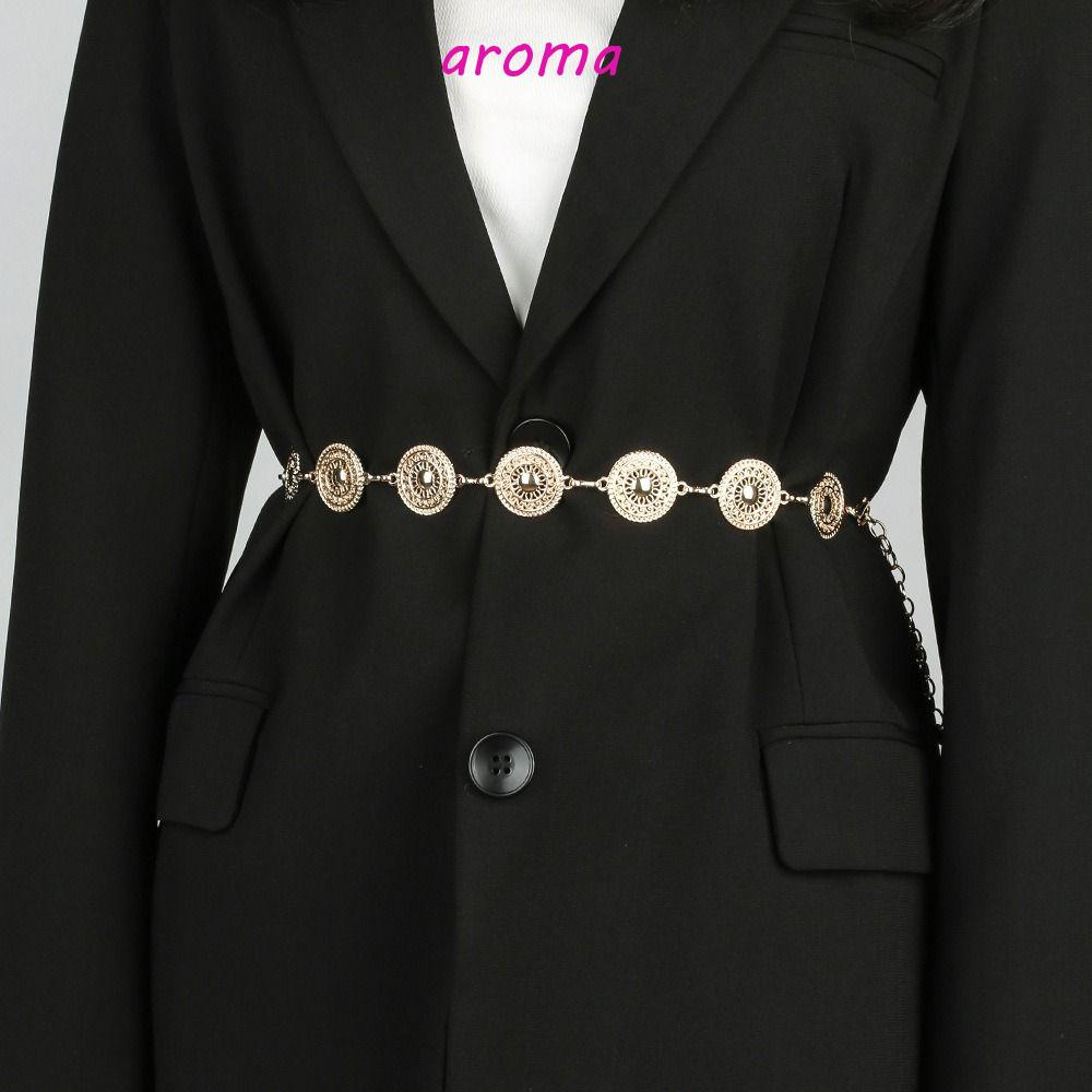 AROMA Dây Xích Đeo Hông Bằng Kim Loại Họa Tiết Hình Học Phong Cách Punk Hip Hop Thời Trang Cho Nữ