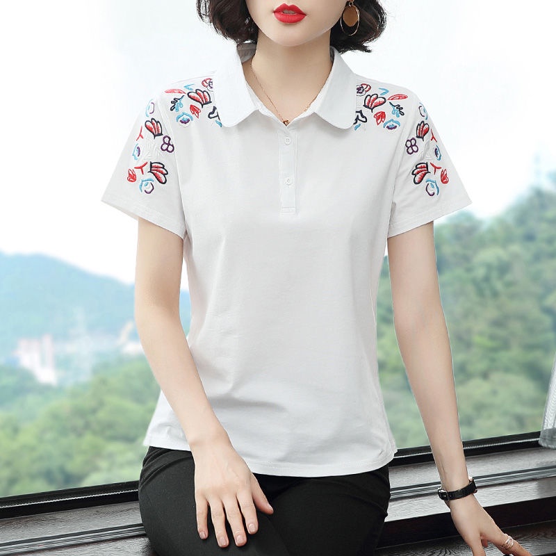 Áo Thun Tay Ngắn Thêu Họa Tiết Plus Size Thời Trang Cho Nữ