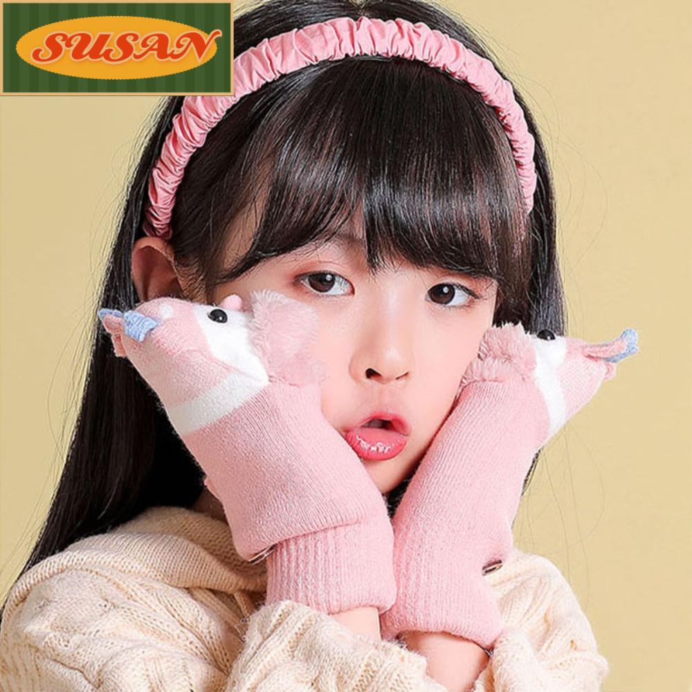 SUSANS 1 Đôi Găng Tay Giữ Ấm Họa Tiết Hoạt Hình Xinh Xắn Dành Cho