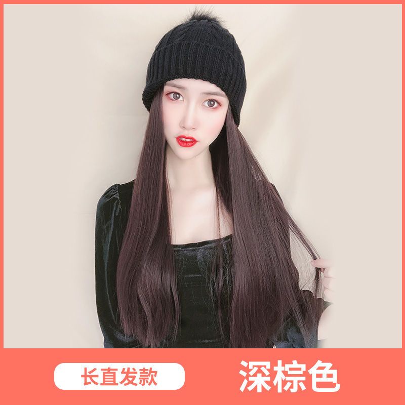 Mới Mũ Len Kèm Tóc Giả Dài Thẳng Thời Trang Thu Đông Cho Nữ