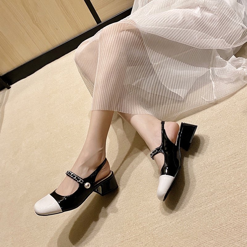 Sandal Cao Gót Mũi Vuông Hở Ngón Cài Khóa Phong Cách Thời Trang Pháp Dành Cho Nữ