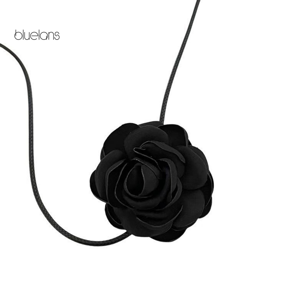 Vòng Cổ Choker Họa Tiết Hoa Hồng 3D Màu Trắng Đen Thanh Lịch Có Thể Điều Chỉnh